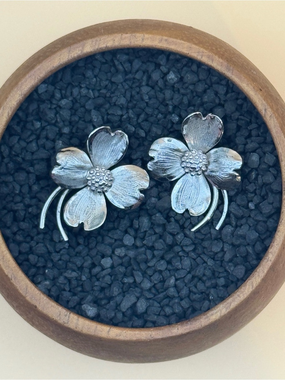 Harry S. Bick Vintage Screw Back Flower Earrings Dogwood Sterling Silver